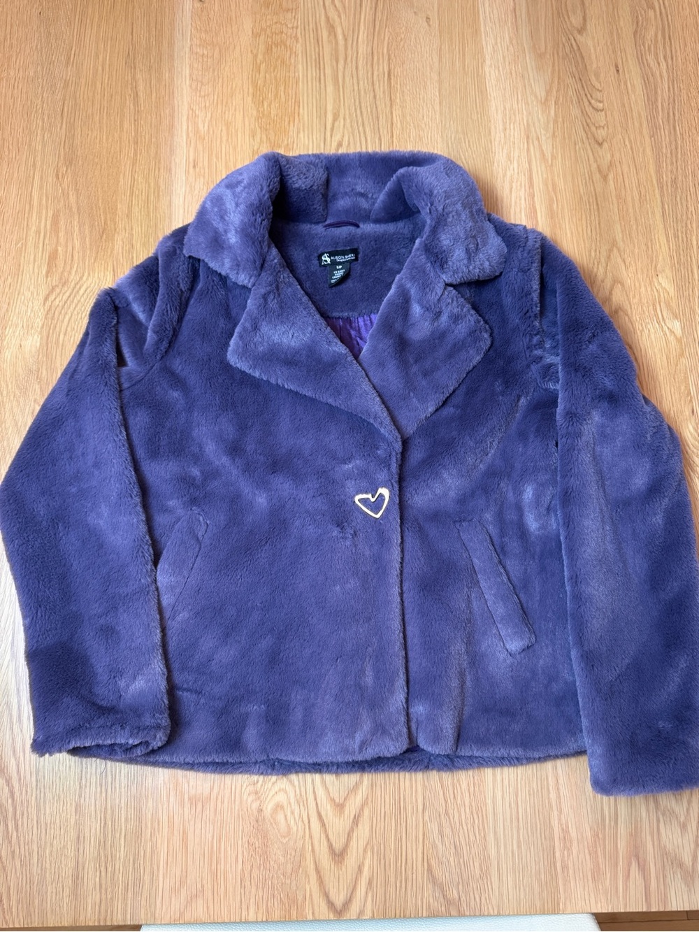 Alison Sheri Purple Teddy Faux Fur Coat Single Heart Button M